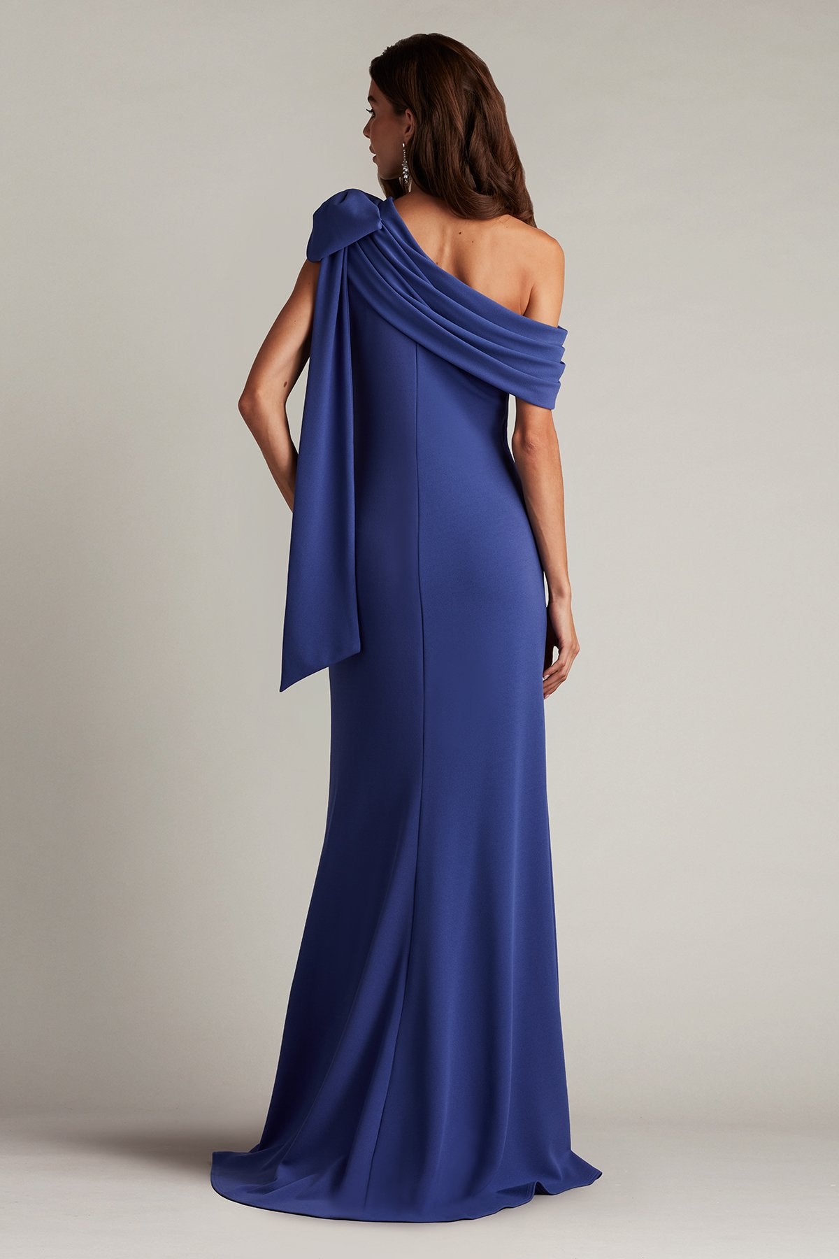 Cassia Bow-Shoulder Crepe Gown