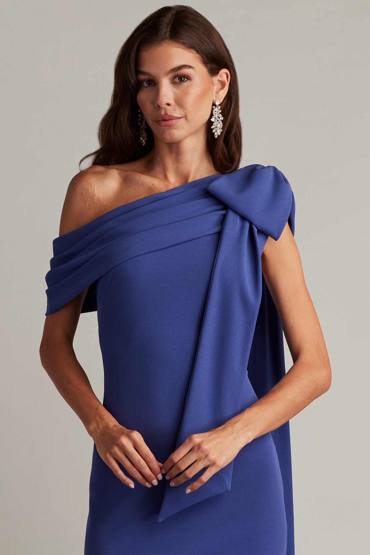 Cassia Bow-Shoulder Crepe Gown