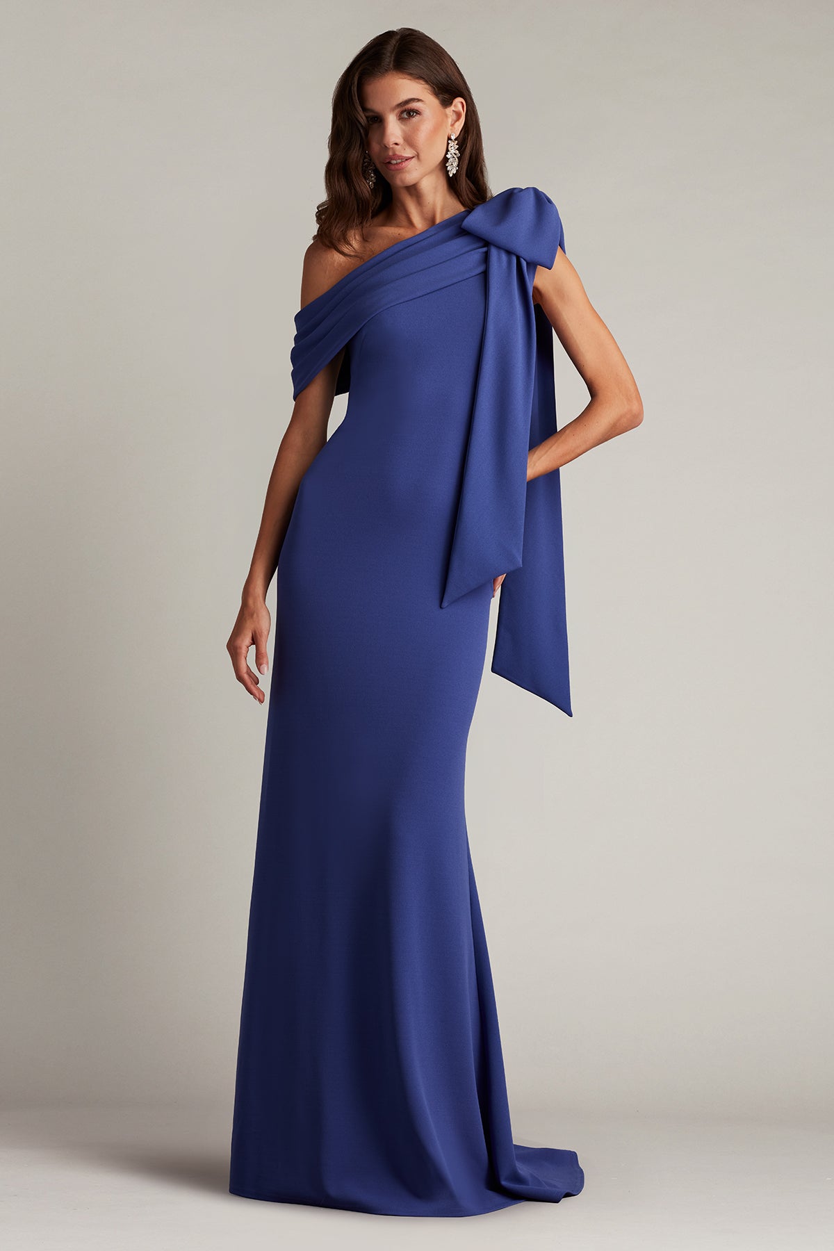 Cassia Bow-Shoulder Crepe Gown
