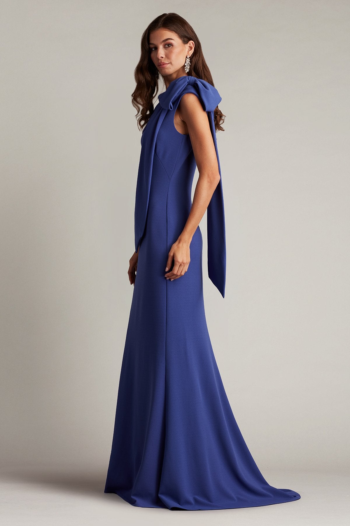 Cassia Bow-Shoulder Crepe Gown