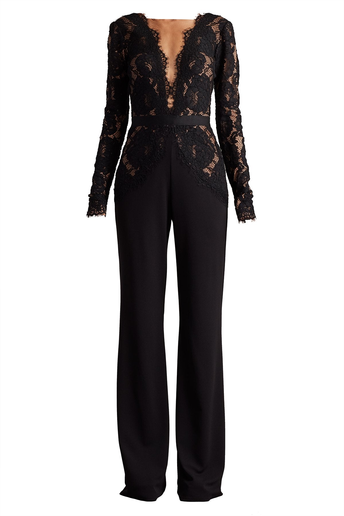Amaris Plunging Illusion Lace Jumpsuit