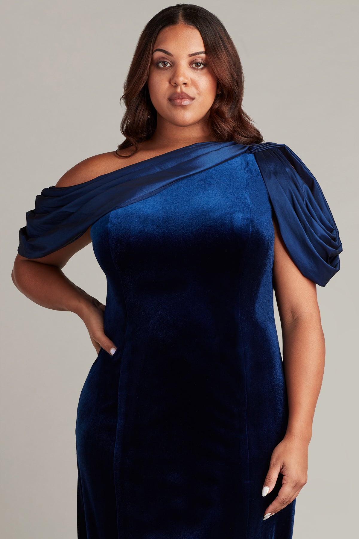 Copley Shoulder Drape Velvet Gown - PLUS SIZE