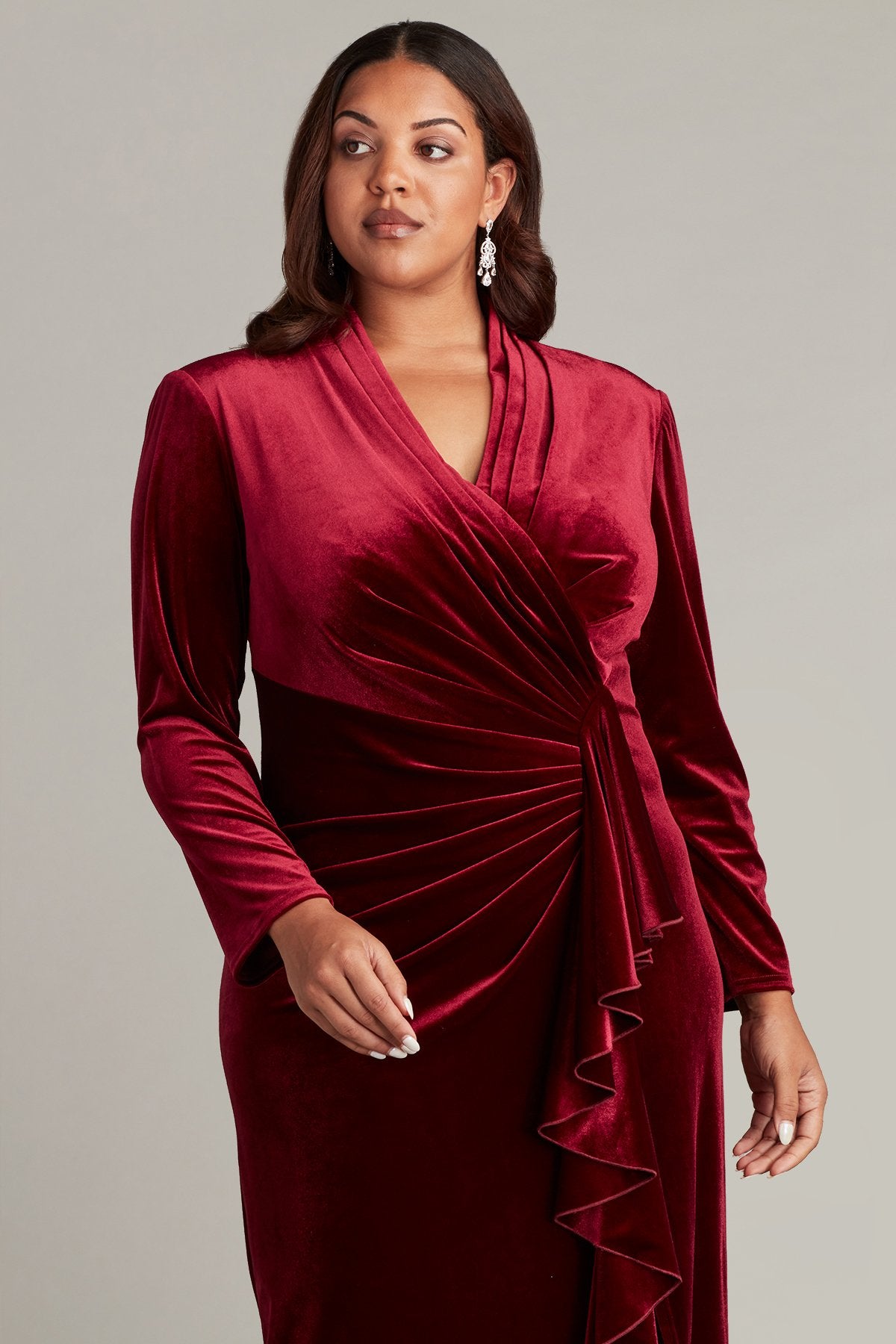Markum Long-Sleeve Velvet Flounce Gown - PLUS SIZE
