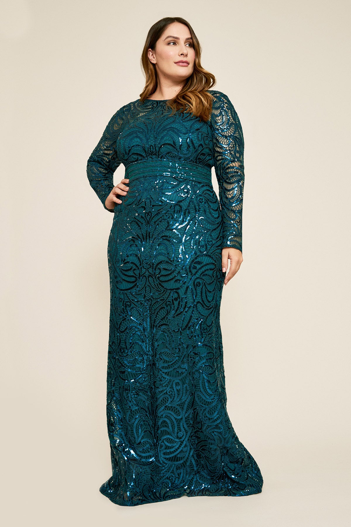Fabia Long-Sleeve Sequin Gown - PLUS SIZE