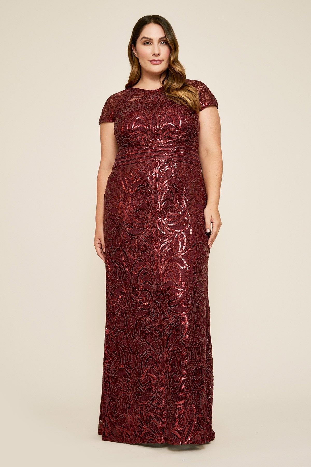 Tadashi Shoji - Fabia Cap-Sleeve Sequin Gown - PLUS SIZE