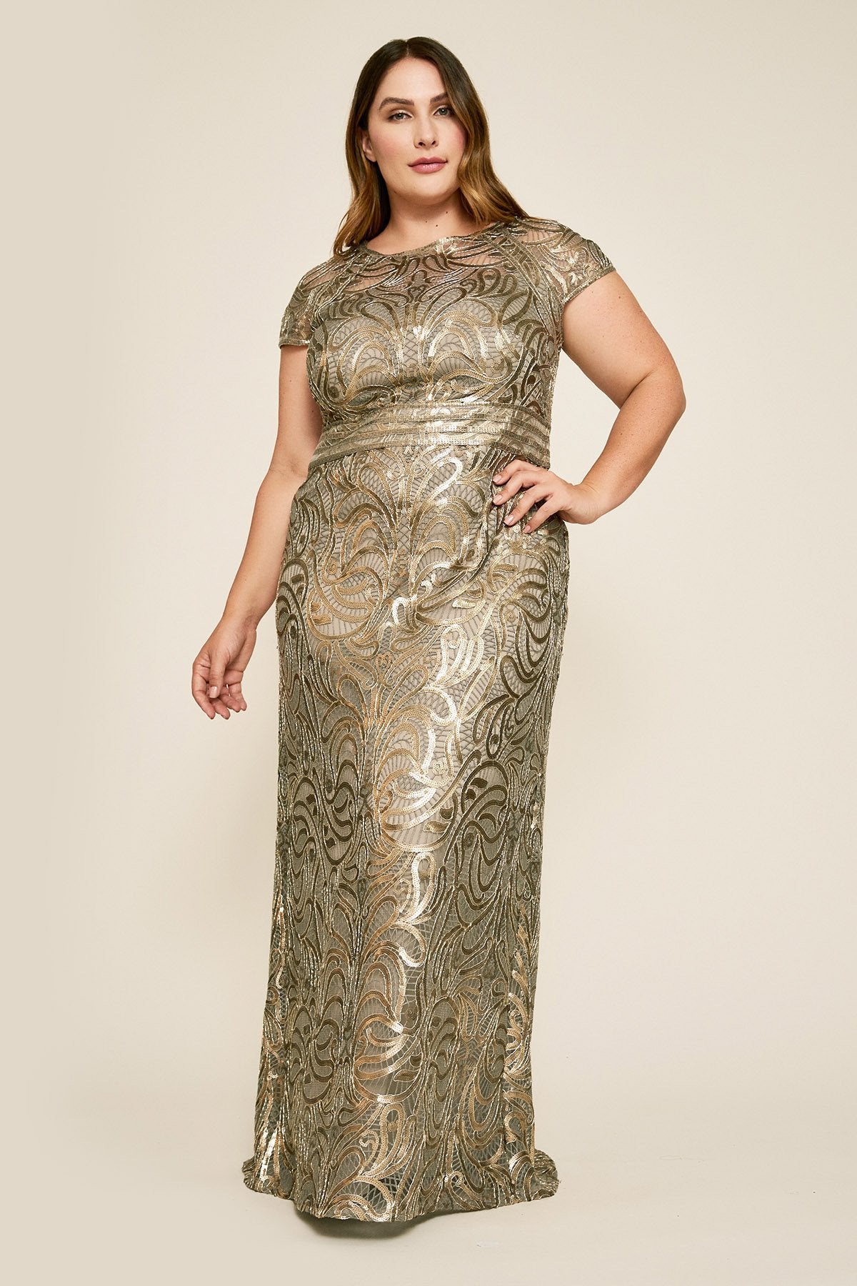 Fabia Cap-Sleeve Sequin Gown - PLUS SIZE