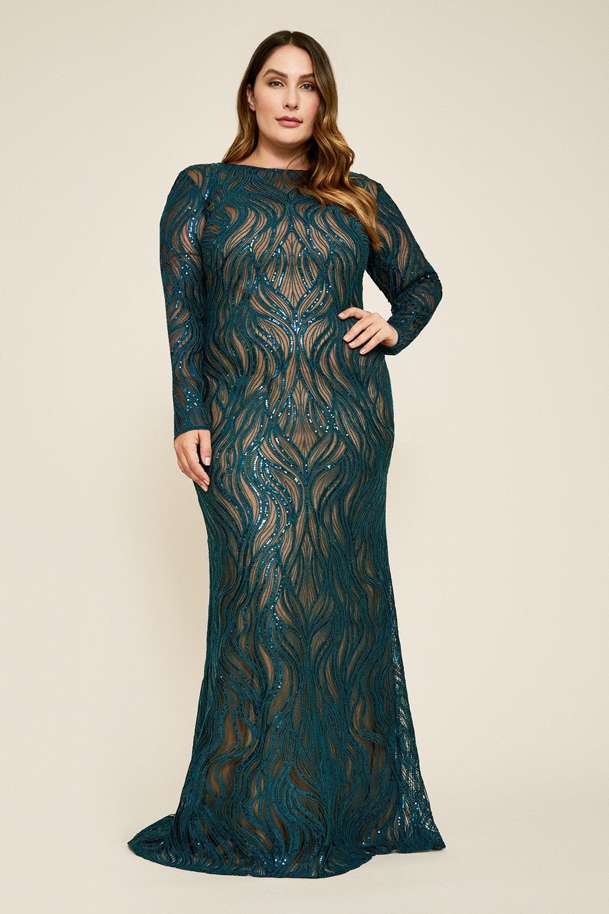 Tadashi Shoji -Vibiana Embroidered Sequin Gown - PLUS SIZE