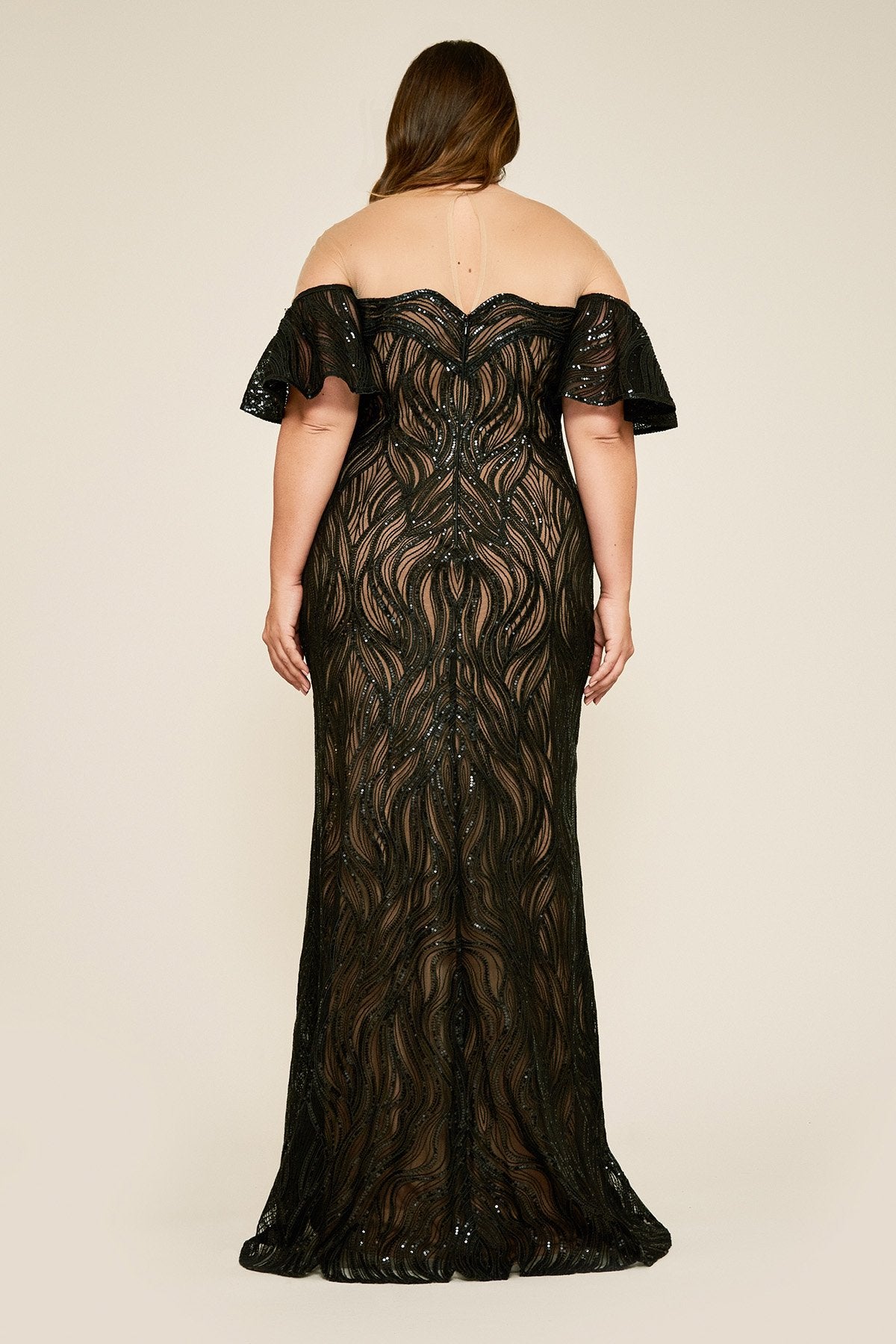 Nerilla Sequin Off-The-Shoulder Illusion Gown - PLUS SIZE