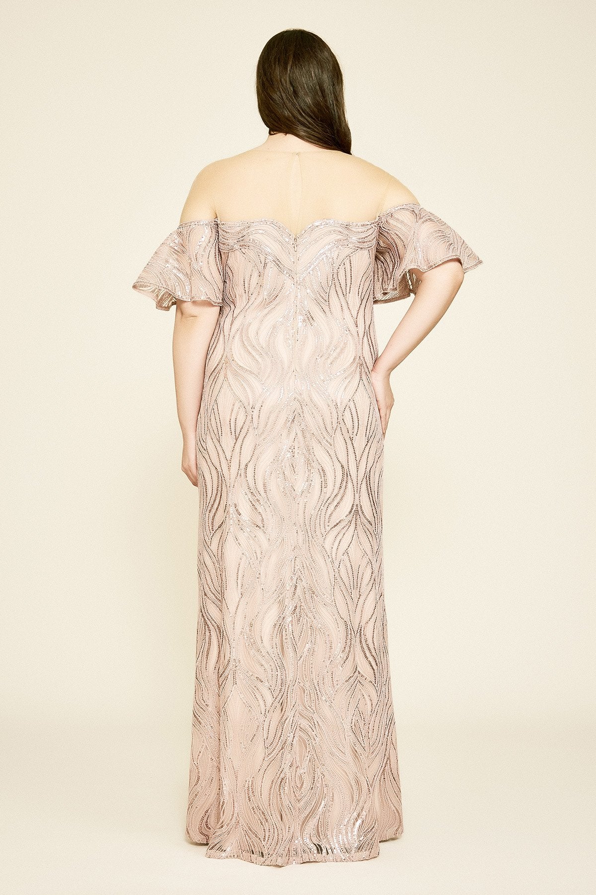 Tadashi Shoji - Nerilla Sequin Off-The-Shoulder Illusion Gown - PLUS SIZE