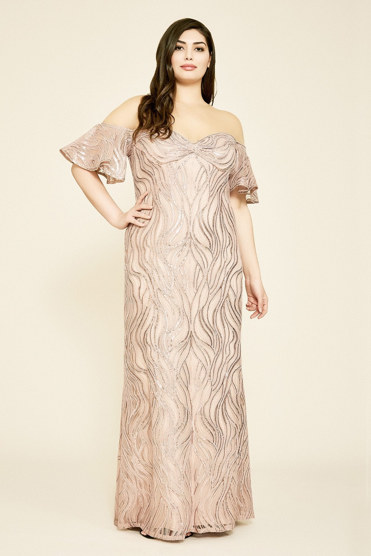 Nerilla Sequin Off-The-Shoulder Illusion Gown - PLUS SIZE