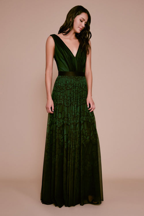 Tadashi Shoji - Abaco Draped Mesh Sleeveless Gown
