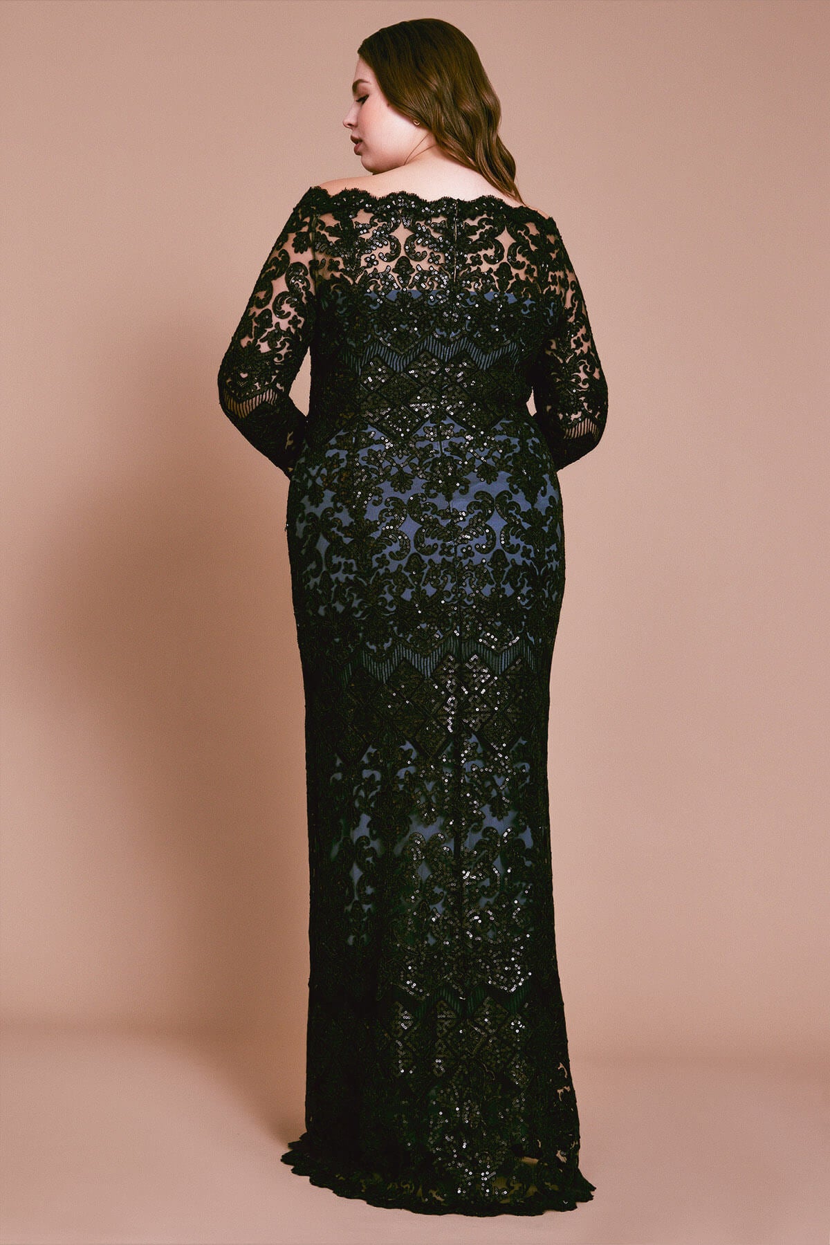 Eve Long-Sleeve Sequin Embroidered Gown - PLUS SIZE
