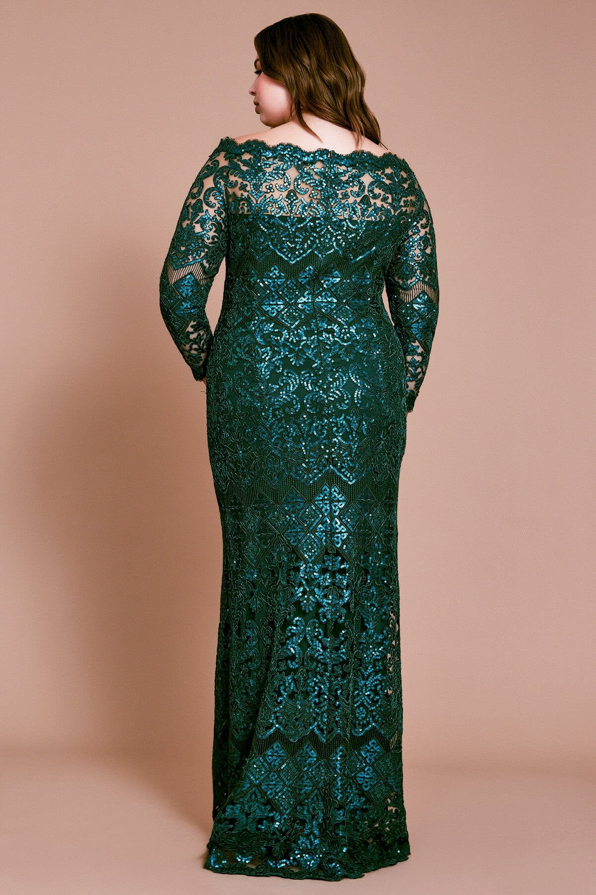 Eve Long-Sleeve Sequin Embroidered Gown - PLUS SIZE