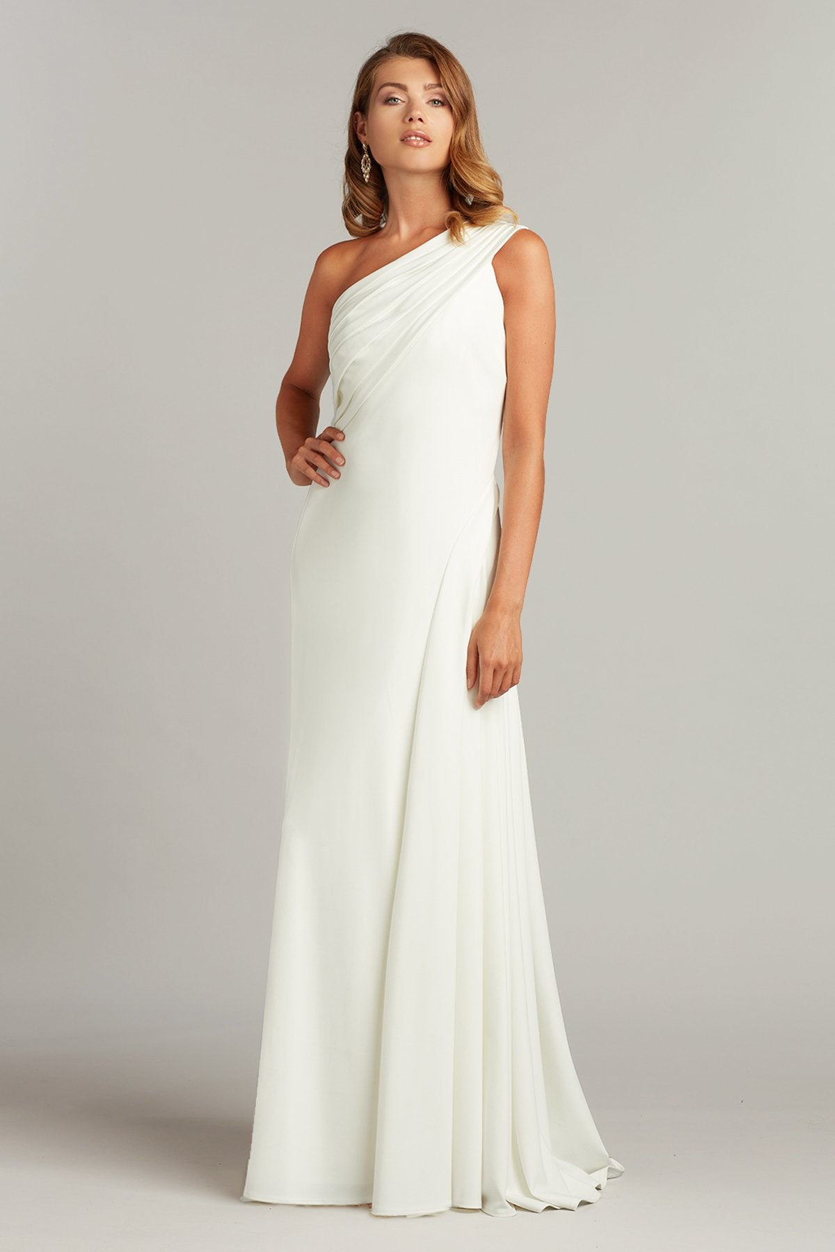  Laine One-Shoulder Crepe Gown