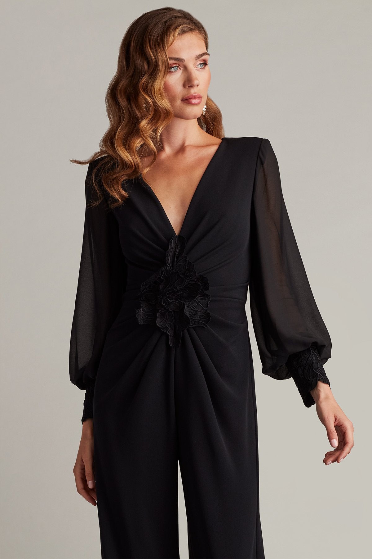 Sahana Bishop Sleeve Plunge Jumpsuit