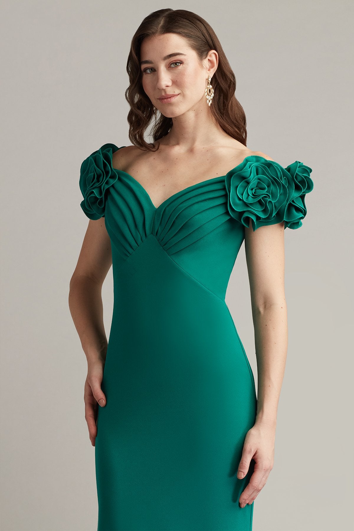 Avenne Rosette-Embellished Gown