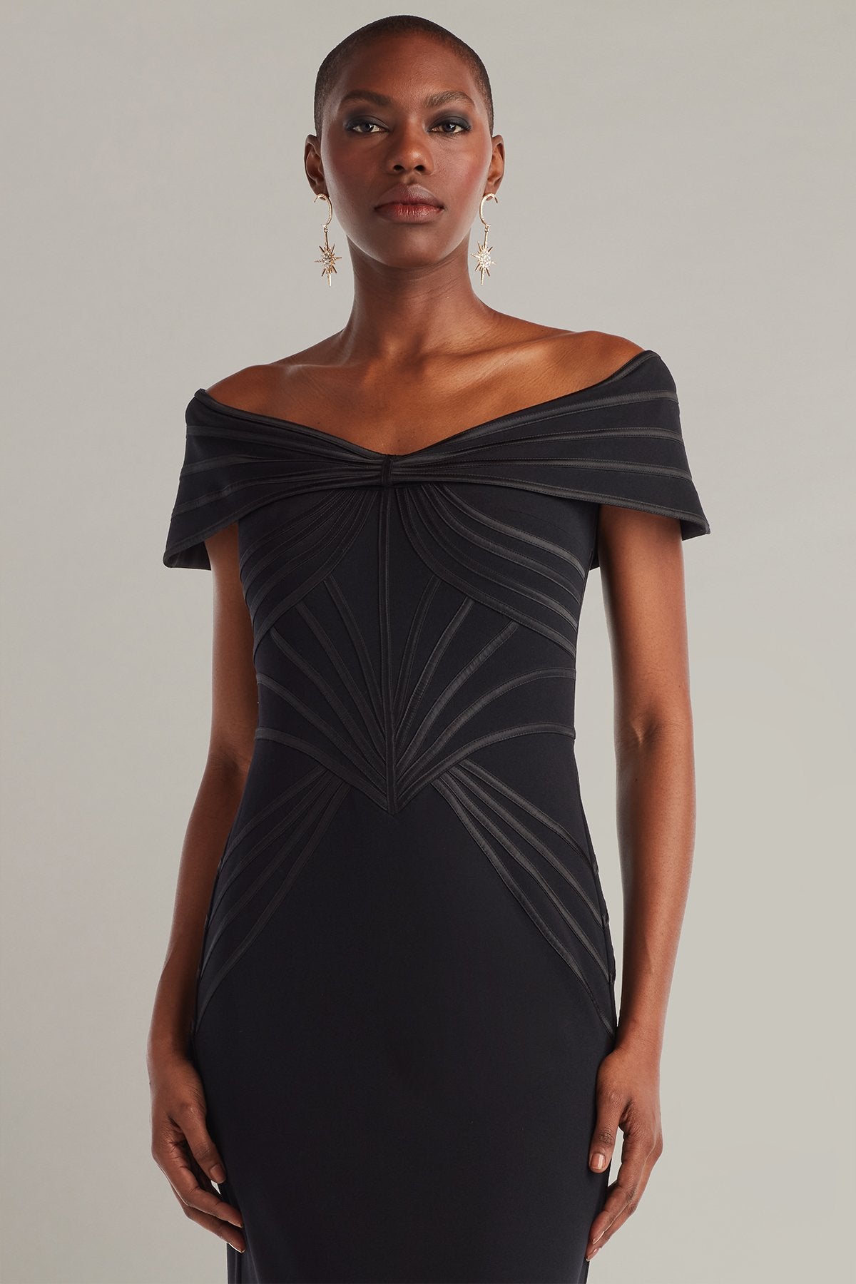 Meridian Sundial Off-Shoulder Gown