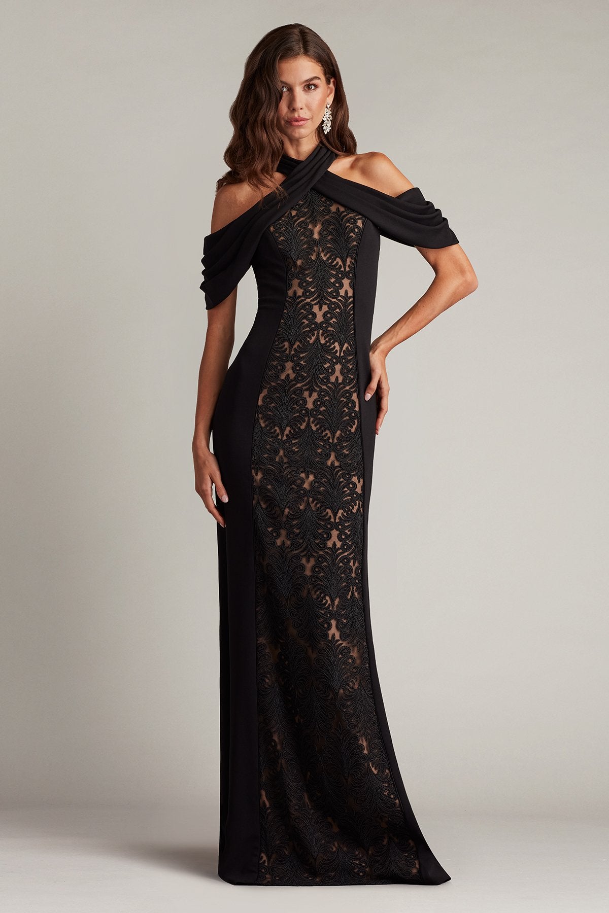 Kato Embroidered Off-Shoulder Halter Gown