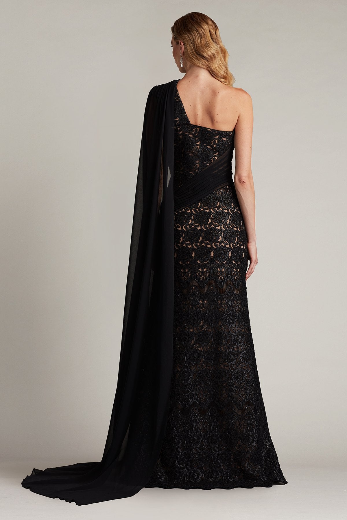 Eamon Draped Sleeve Sequin Embroidered Gown