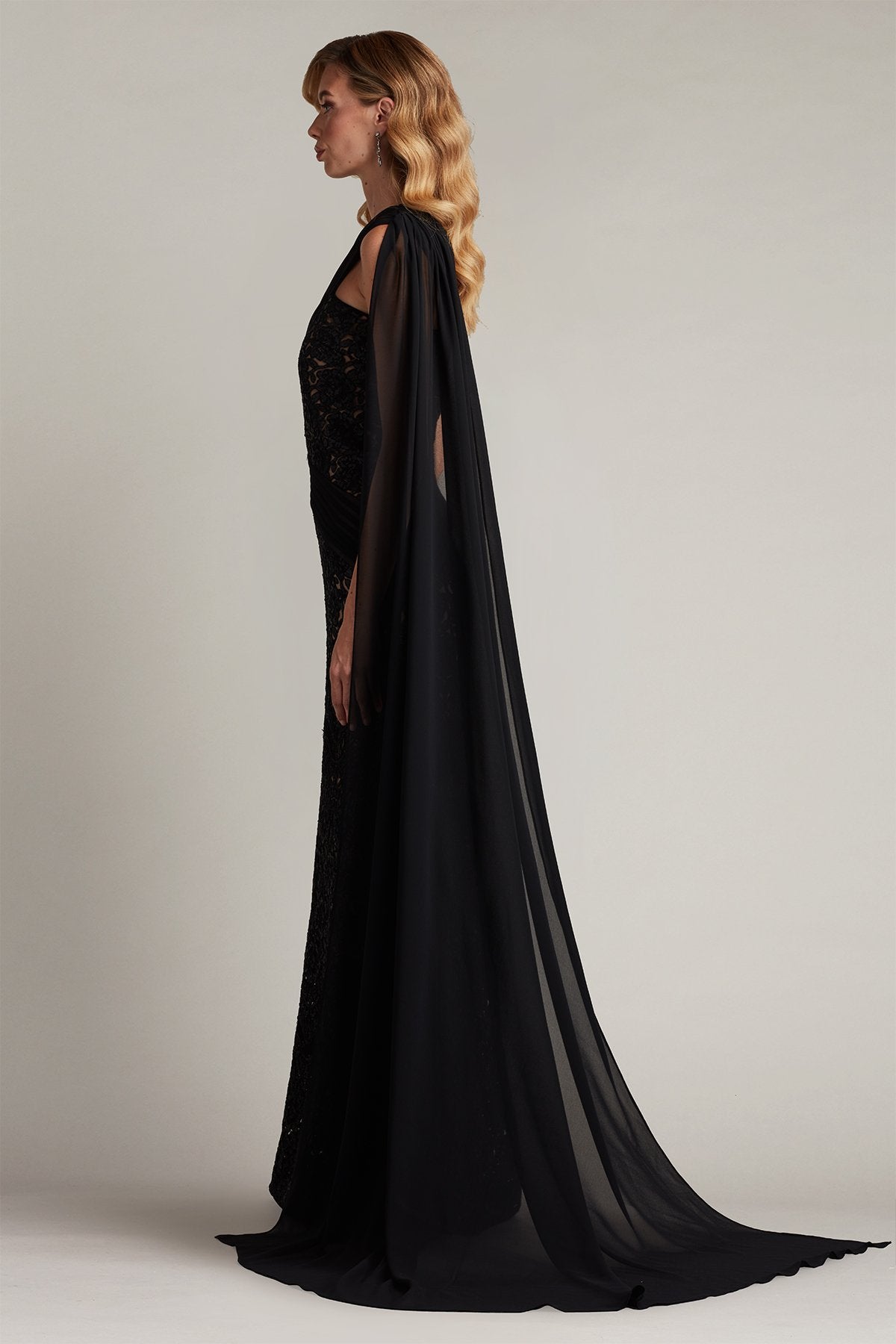Eamon Draped Sleeve Sequin Embroidered Gown