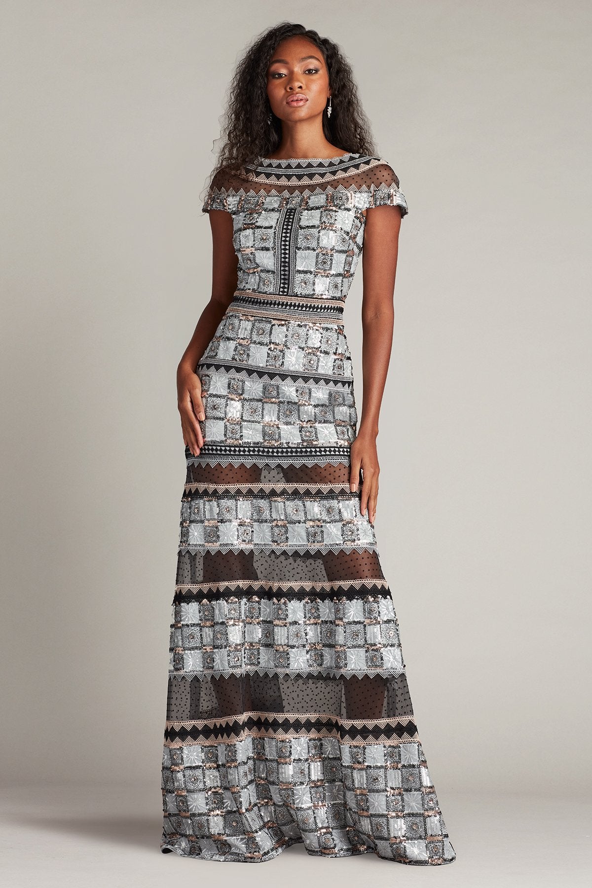 Jovie Sequin Embroidered Illusion Gown