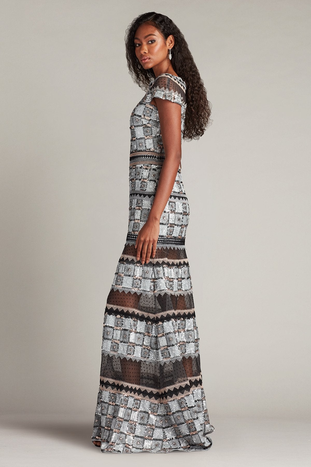 Jovie Sequin Embroidered Illusion Gown