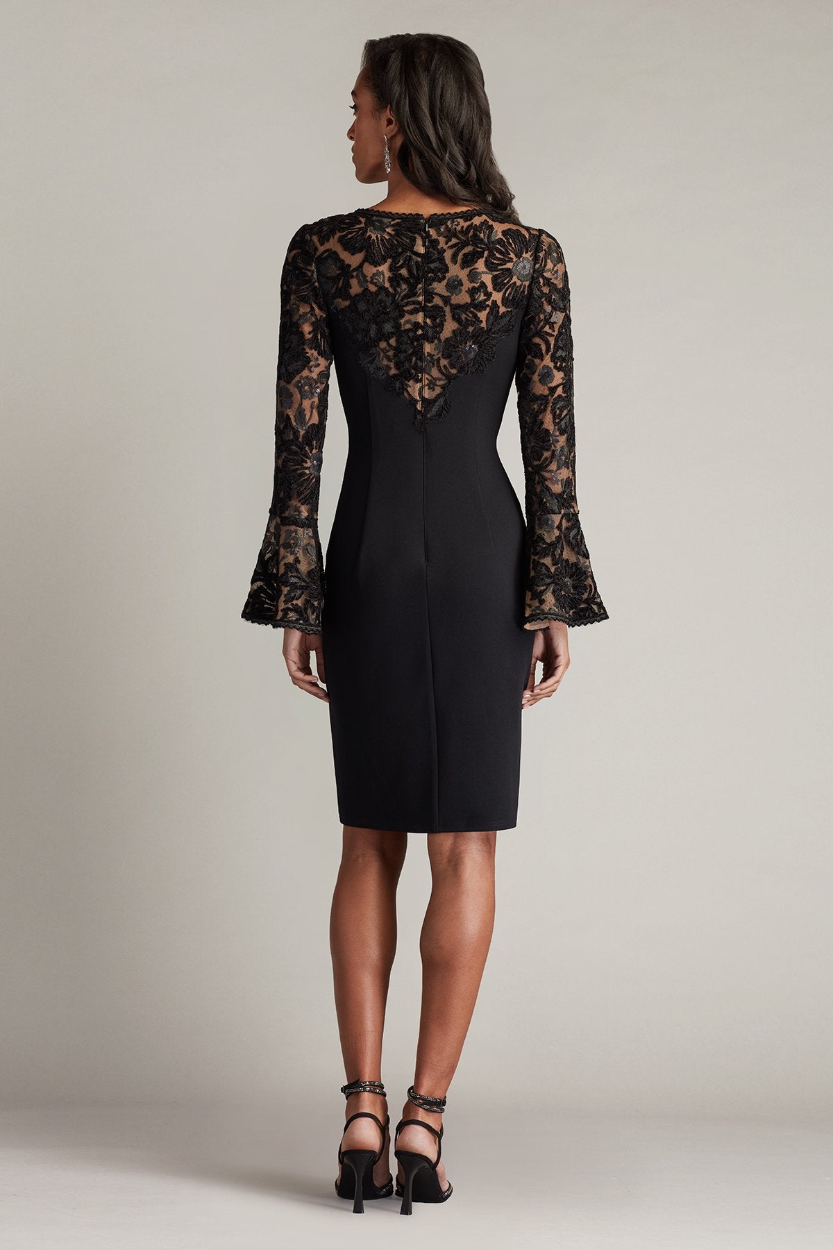 Lou Embroidered Crepe Bell Sleeve Dress