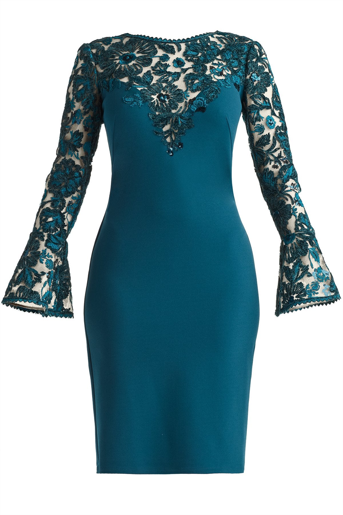 Lou Embroidered Crepe Bell Sleeve Dress