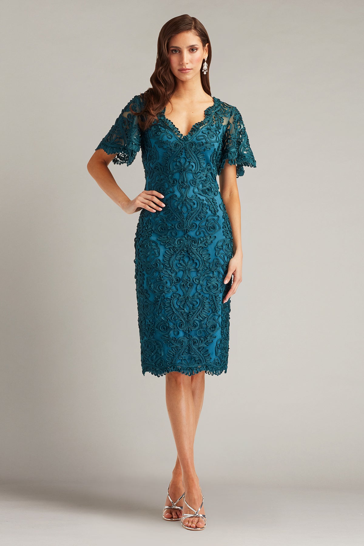 Arnett Embroidered Flutter Sleeve Dress