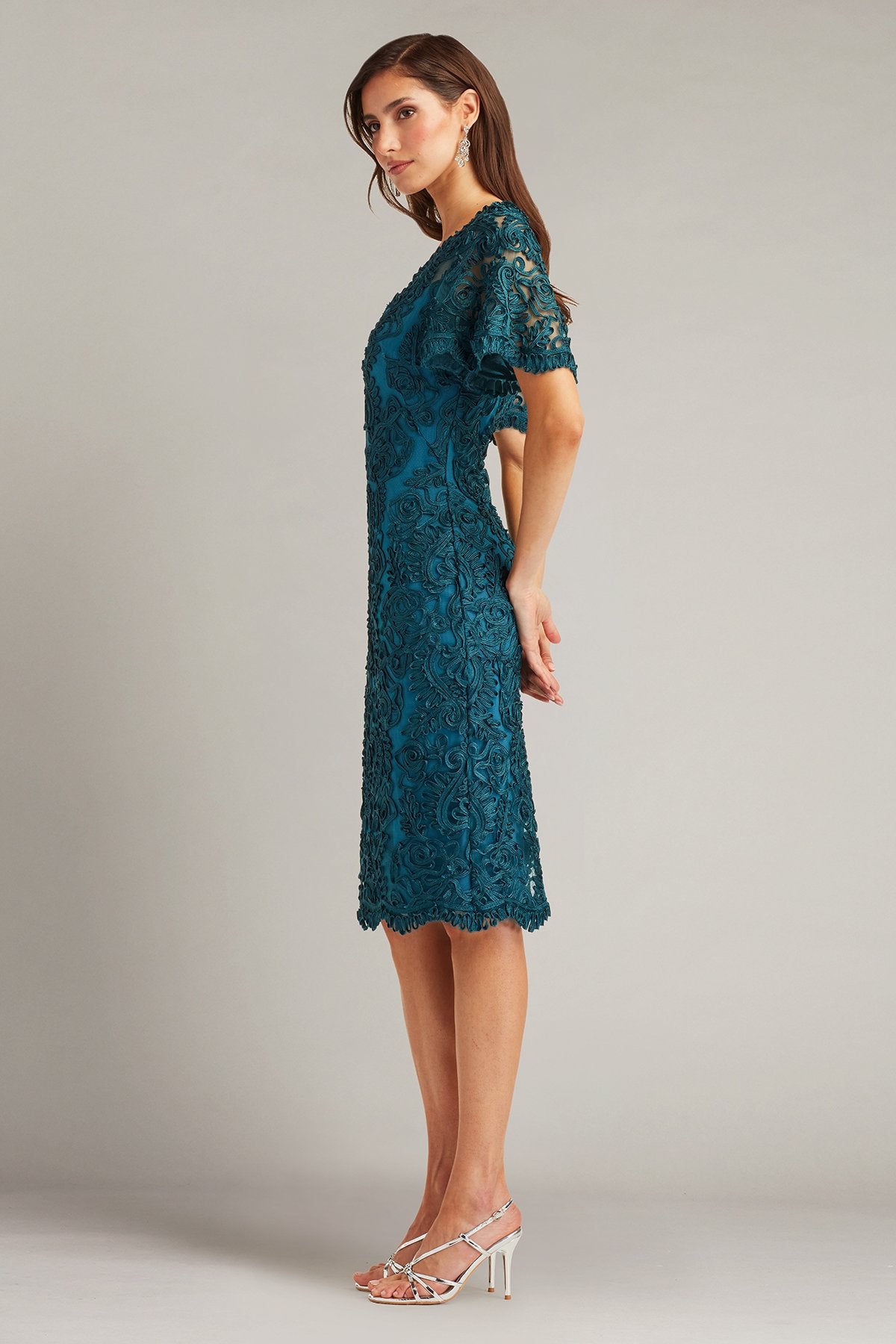 Arnett Embroidered Flutter Sleeve Dress