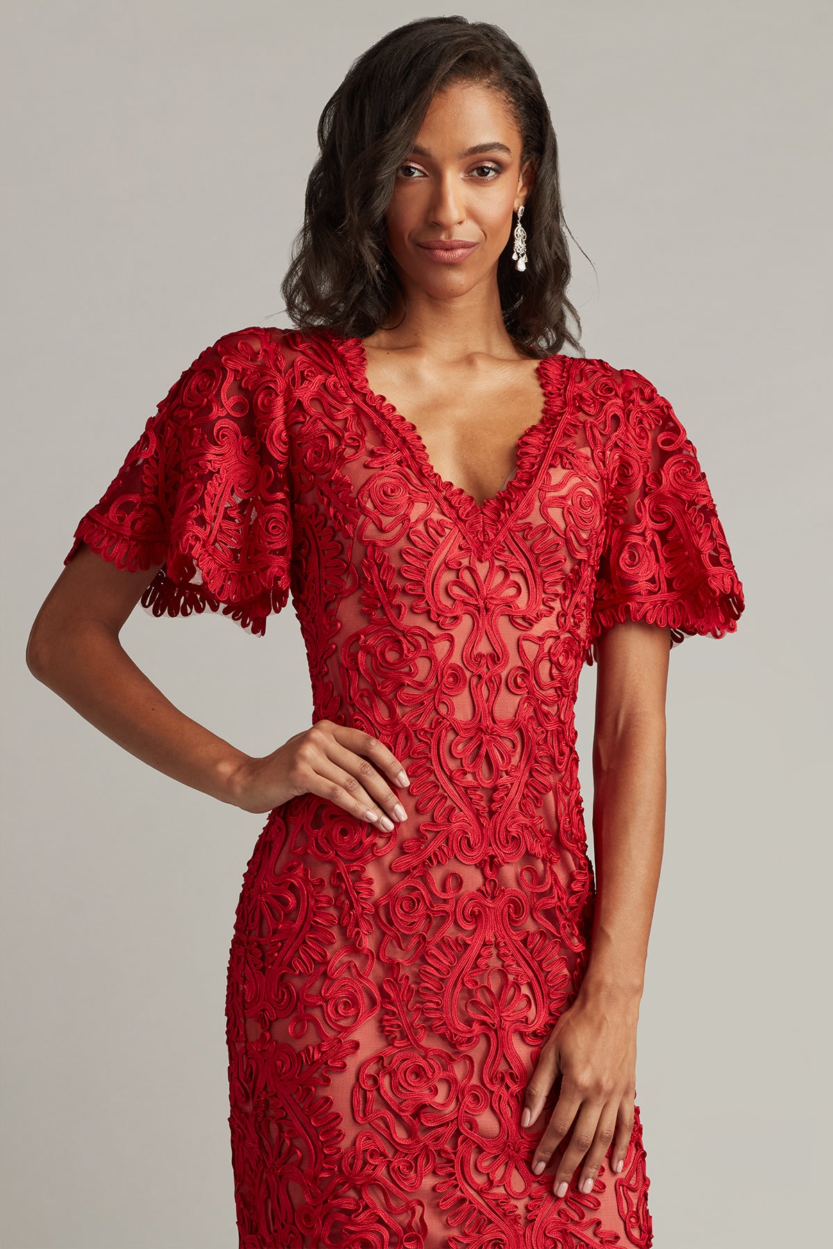 Arnett Embroidered Flutter Sleeve Dress