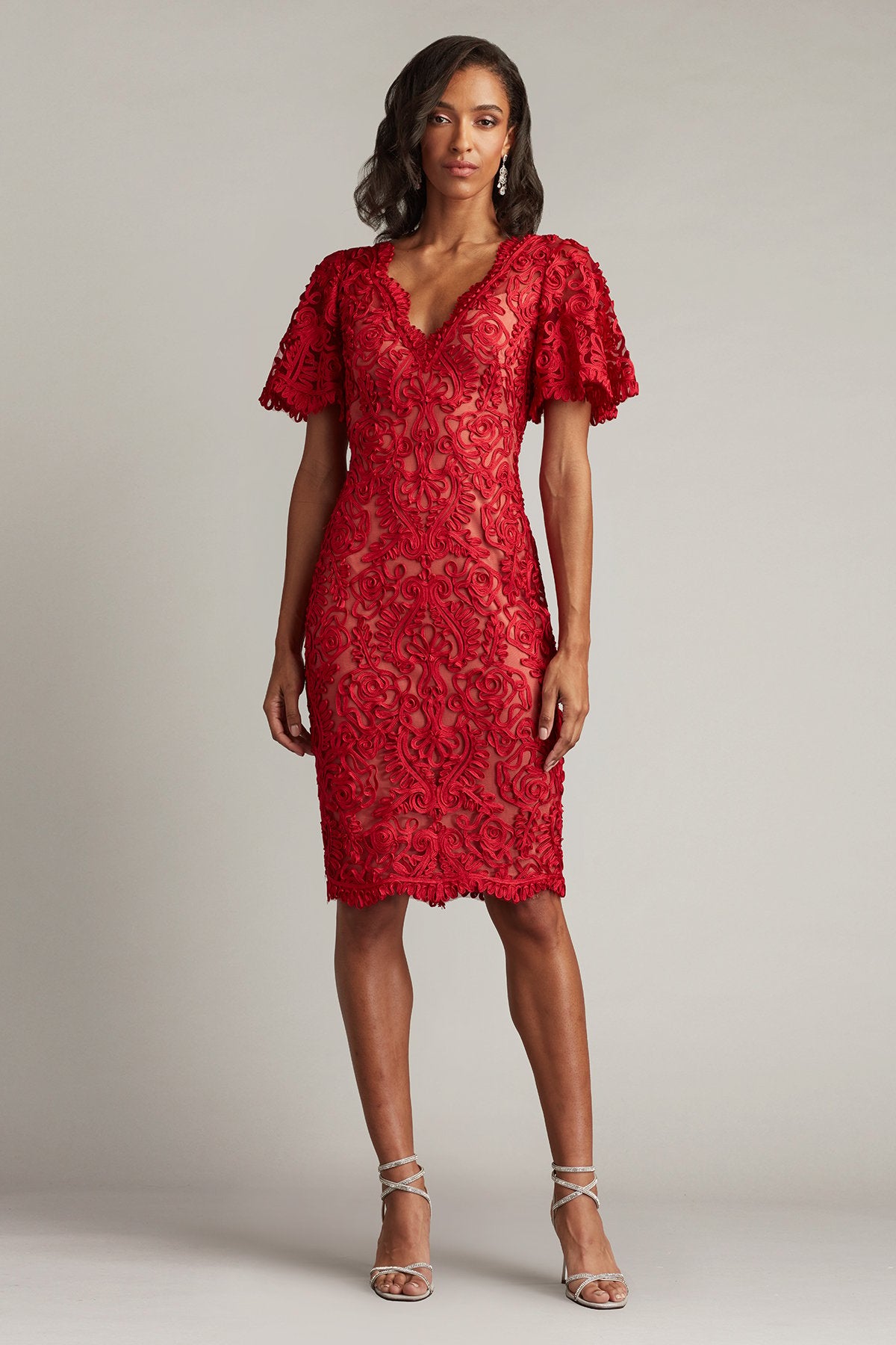 Arnett Embroidered Flutter Sleeve Dress