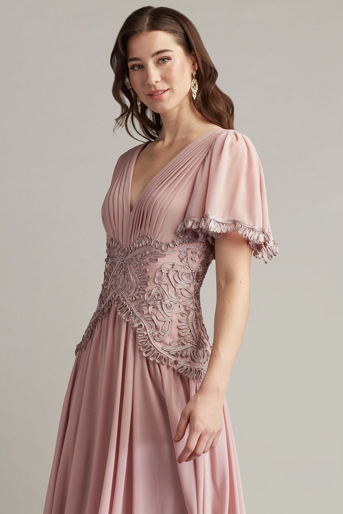 Indira Embroidered Chiffon Midi Dress