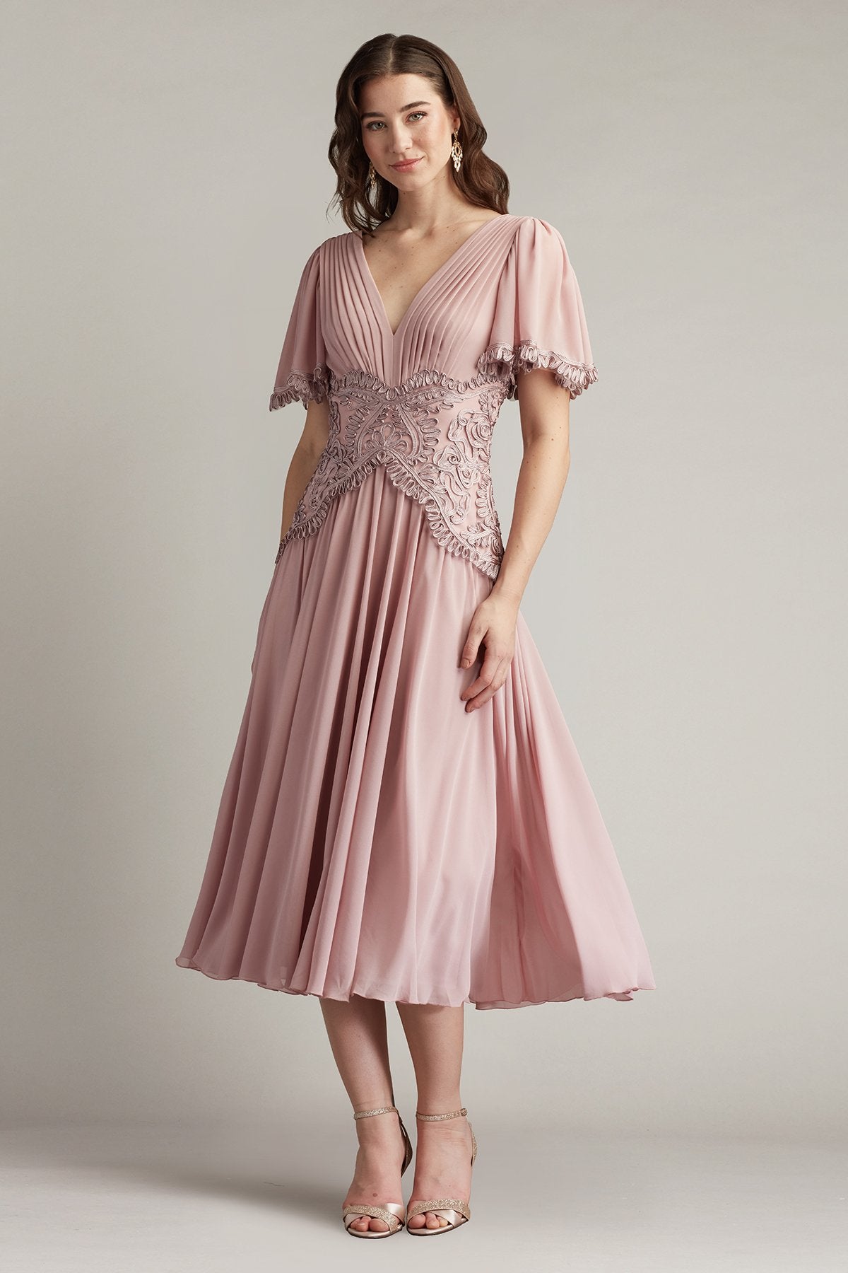 Indira Embroidered Chiffon Midi Dress