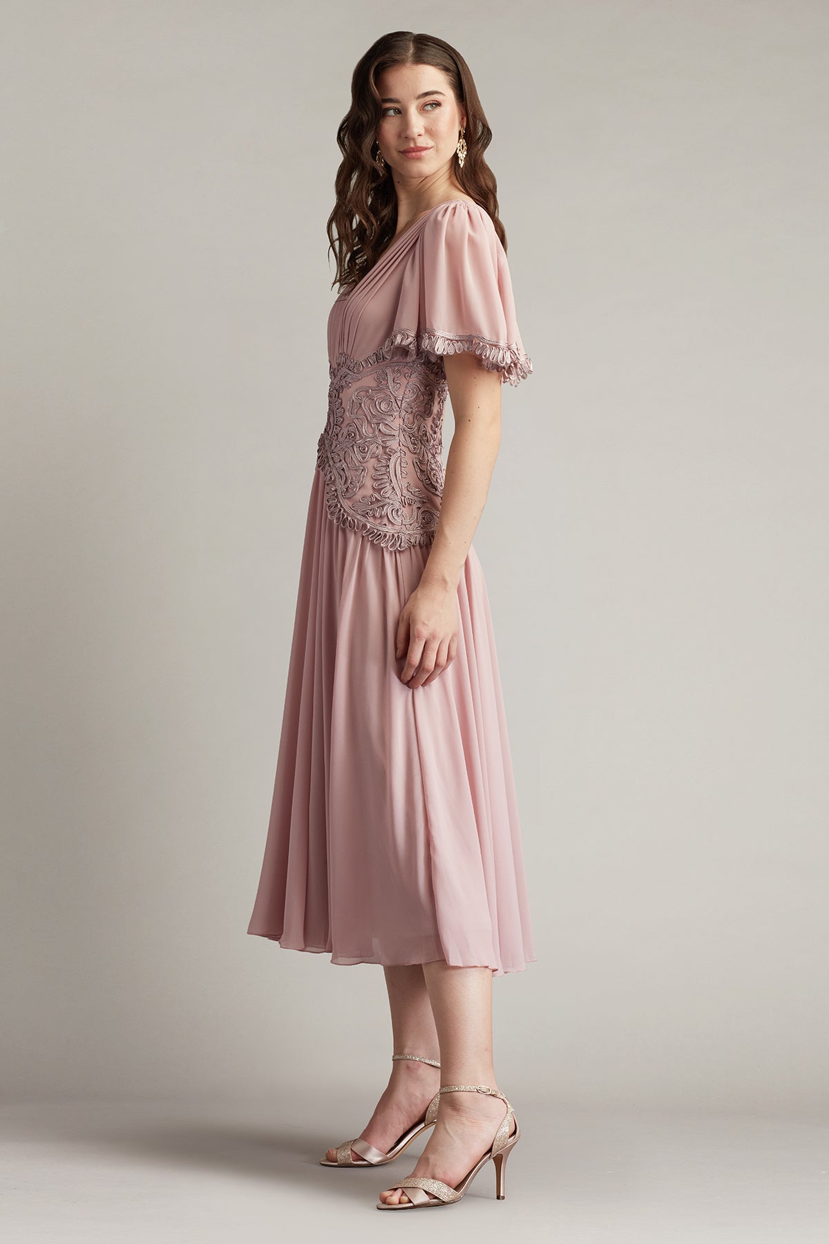 Indira Embroidered Chiffon Midi Dress