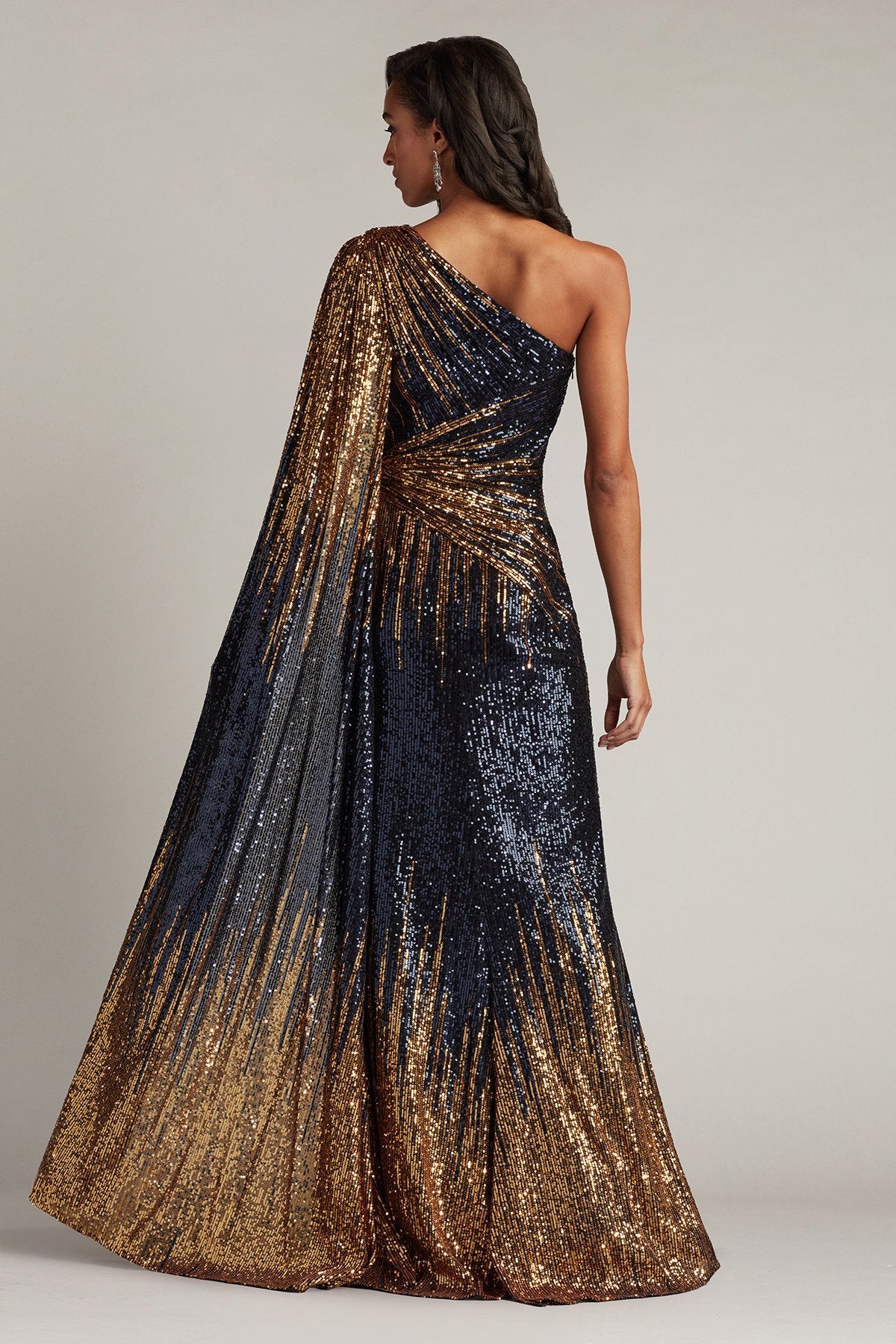 Marseille Sequin Cape-Sleeve Gown