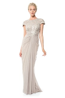 Paillette Lace and Tulle Gown in Sand