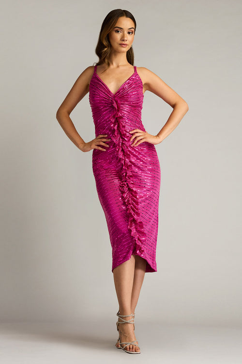 Abby Sequin Ruffle Midi Dress